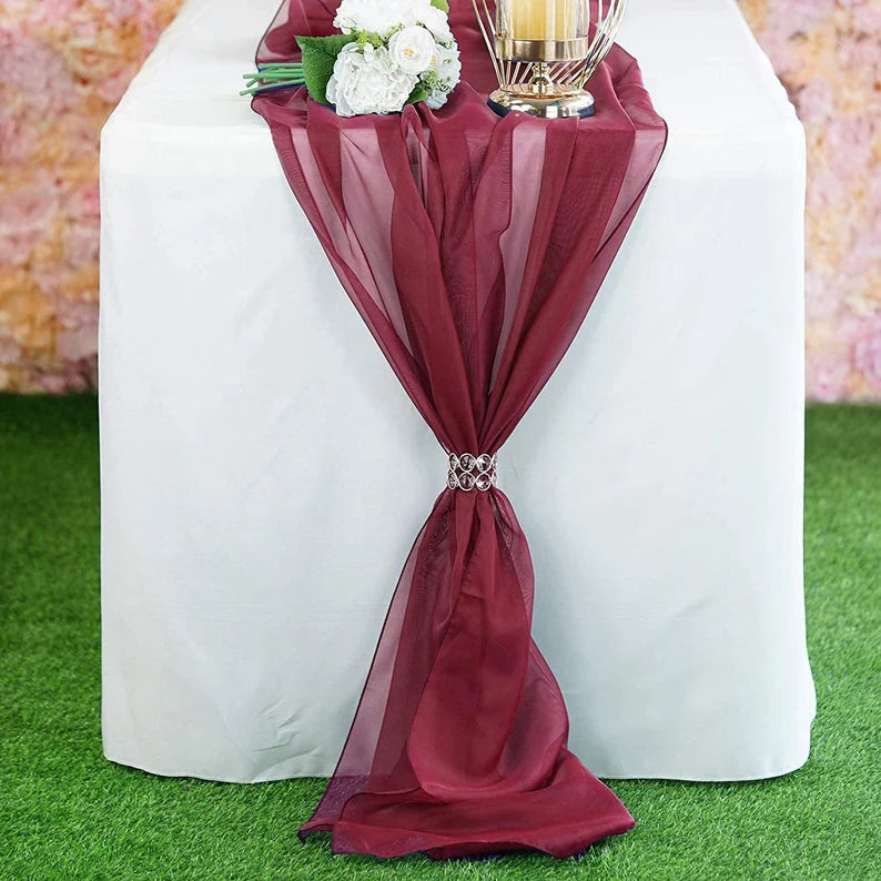 Chiffon Table Runner Extra Long, Wedding Runners, Holiday Table Runners, Long Table Runners, (Burgundy,