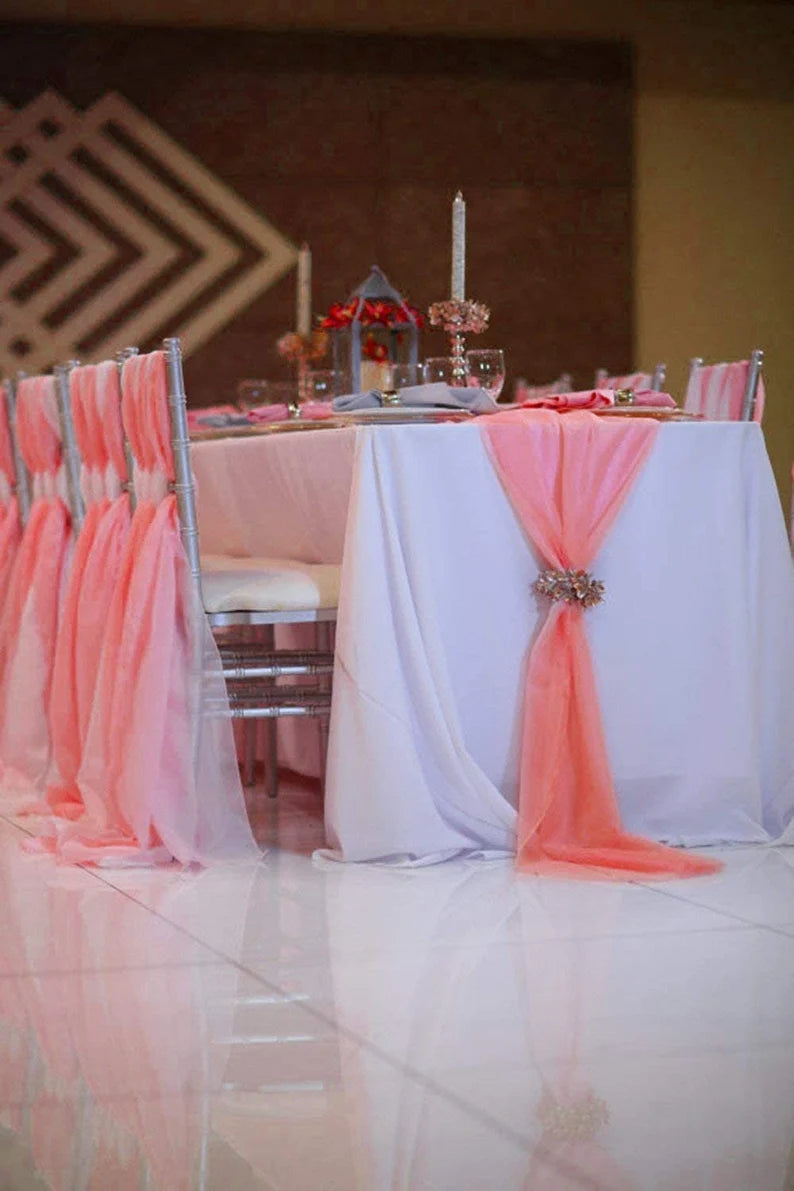 Chiffon Table Runner Extra Long, Wedding Runners, Holiday Table Runners, Long Table Runners, (Coral,