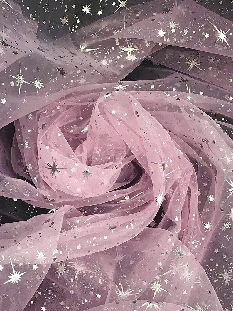60" Wide Foil Star Silver on Sheer Organza Fabric by The Yard ( Light Pink , by The Yard)