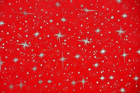 60" Wide Foil Star Silver on Sheer Organza Fabric by The Yard ( Red , by The Yard)