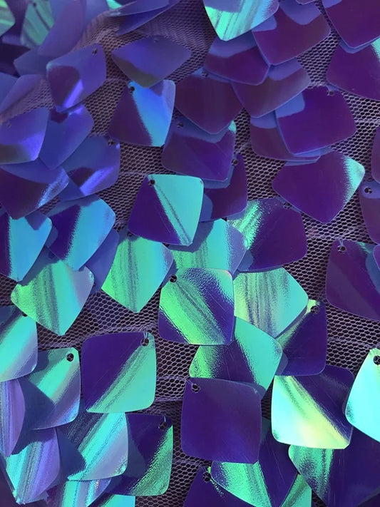 Lavender Iridescent Sequins-Dragon Scales Embroider on a Mesh-Sold by the Yard.