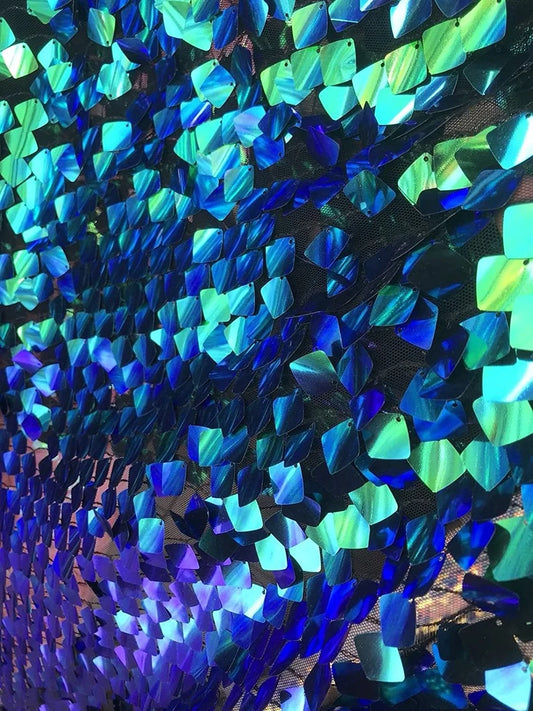 Green Iridescent Sequins-Dragon Scales Embroider on a Mesh-Sold by the Yard.
