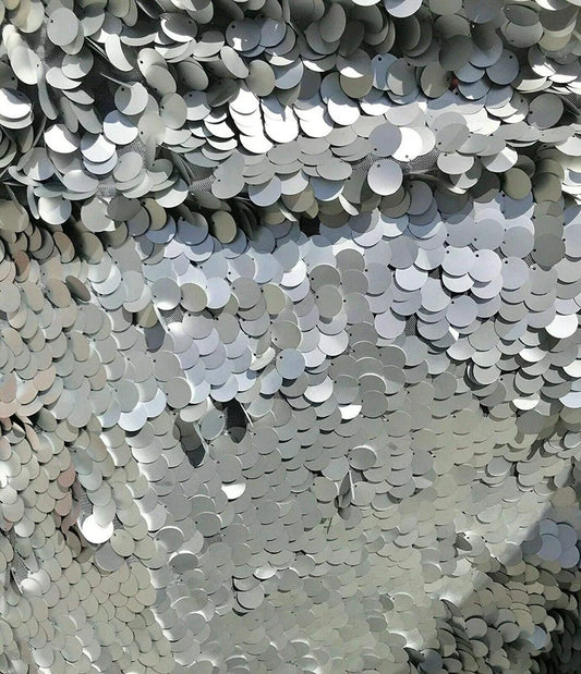 Fish Scale Paillette 18mm Mermaid Round Sequin Pearl Fabric By The Yard Matt Silver