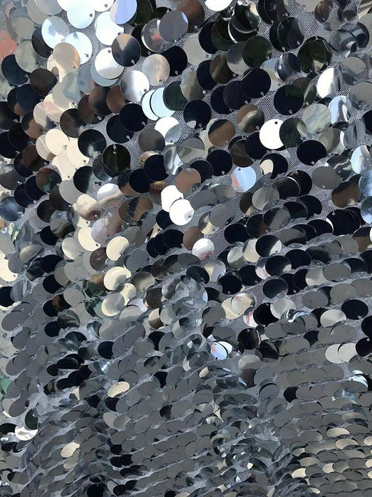 Fish Scale Paillette 18mm Mermaid Round Sequin Pearl Fabric By The Yard Silver