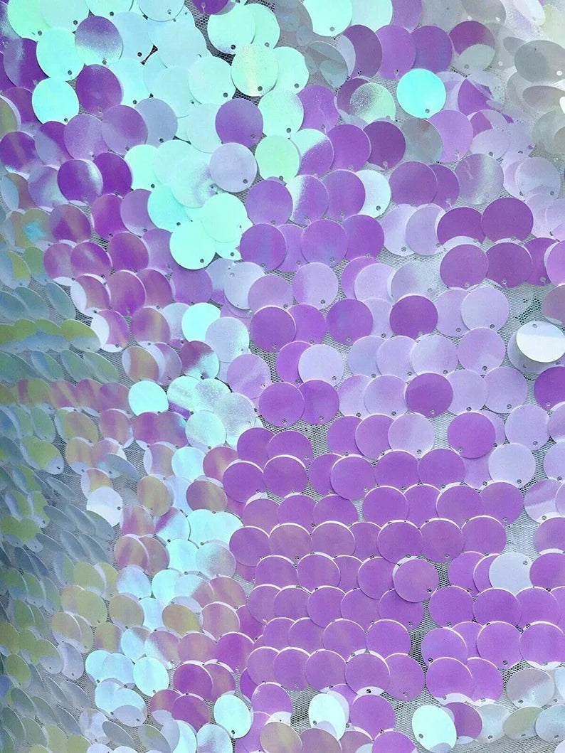 Fish Scale Paillette 18mm Mermaid Round Sequin Pearl Fabric By The Yard White Clear Iridescent