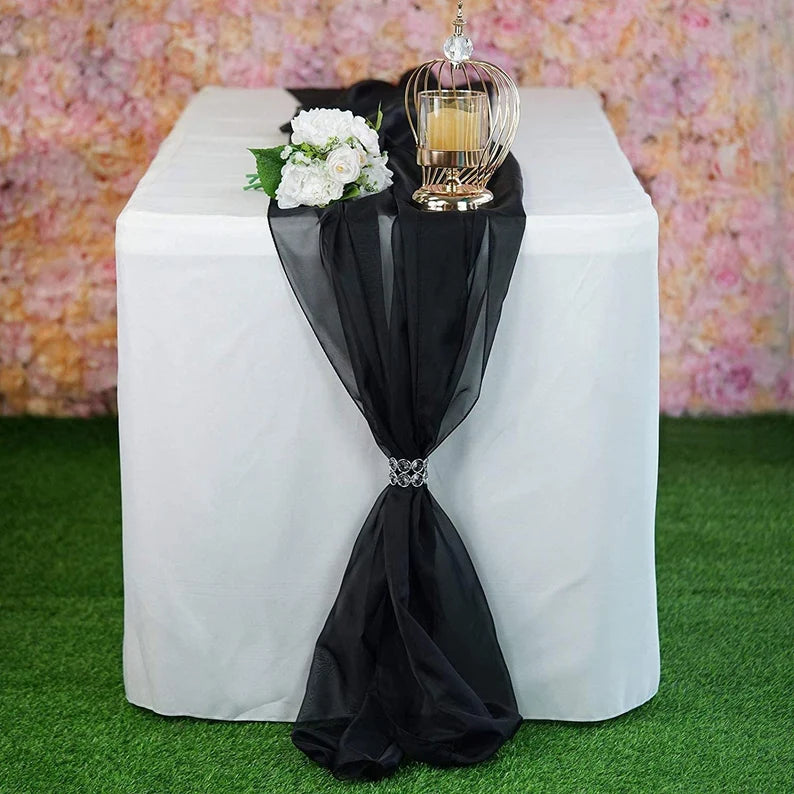 Chiffon Table Runner Extra Long, Wedding Runners, Holiday Table Runners, Long Table Runners, (Black,