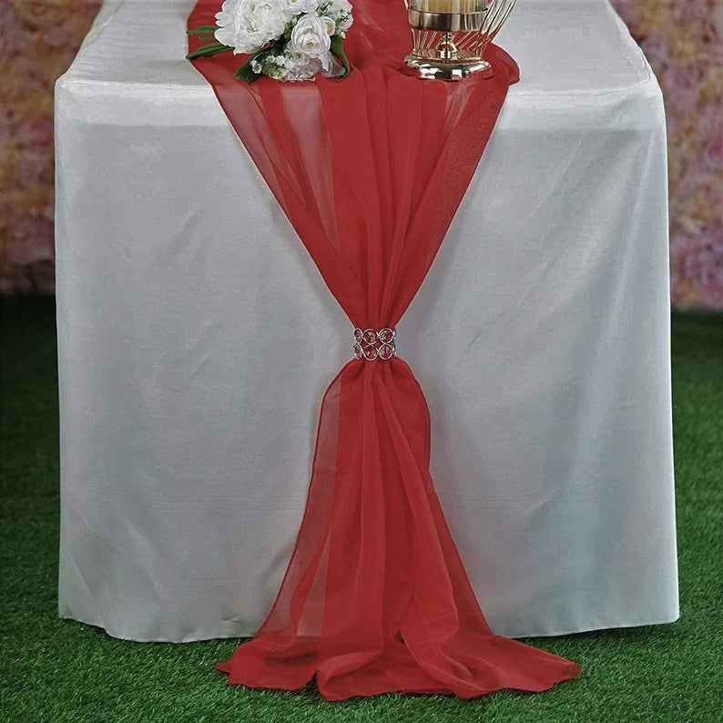 Chiffon Table Runner Extra Long, Wedding Runners, Holiday Table Runners, Long Table Runners, (Cranberry,