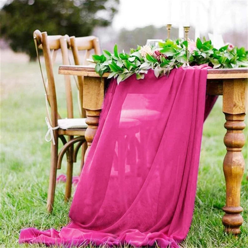 Chiffon Table Runner Extra Long, Wedding Runners, Holiday Table Runners, Long Table Runners, (Fuchsia,