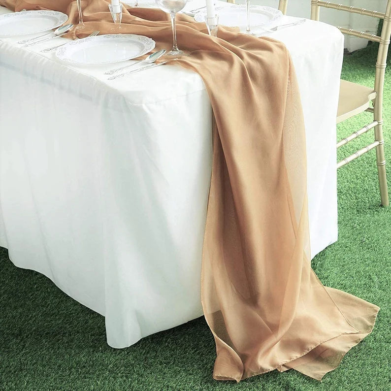 Chiffon Table Runner Extra Long, Wedding Runners, Holiday Table Runners, Long Table Runners, (Gold,