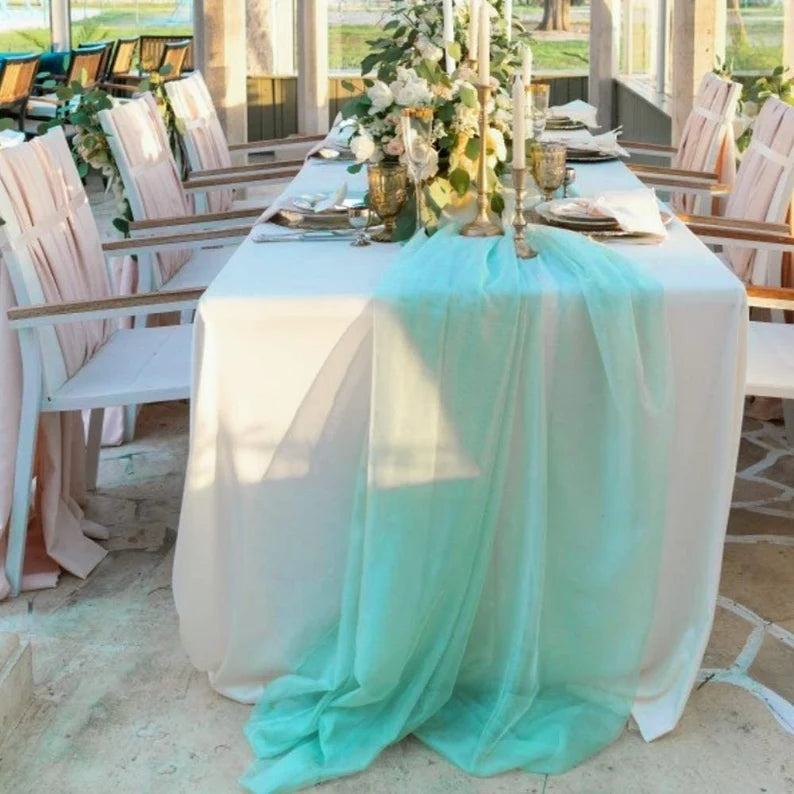 Chiffon Table Runner Extra Long, Wedding Runners, Holiday Table Runners, Long Table Runners, (Mint,