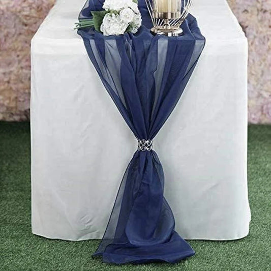 Chiffon Table Runner Extra Long, Wedding Runners, Holiday Table Runners, Long Table Runners, (Navy Blue,