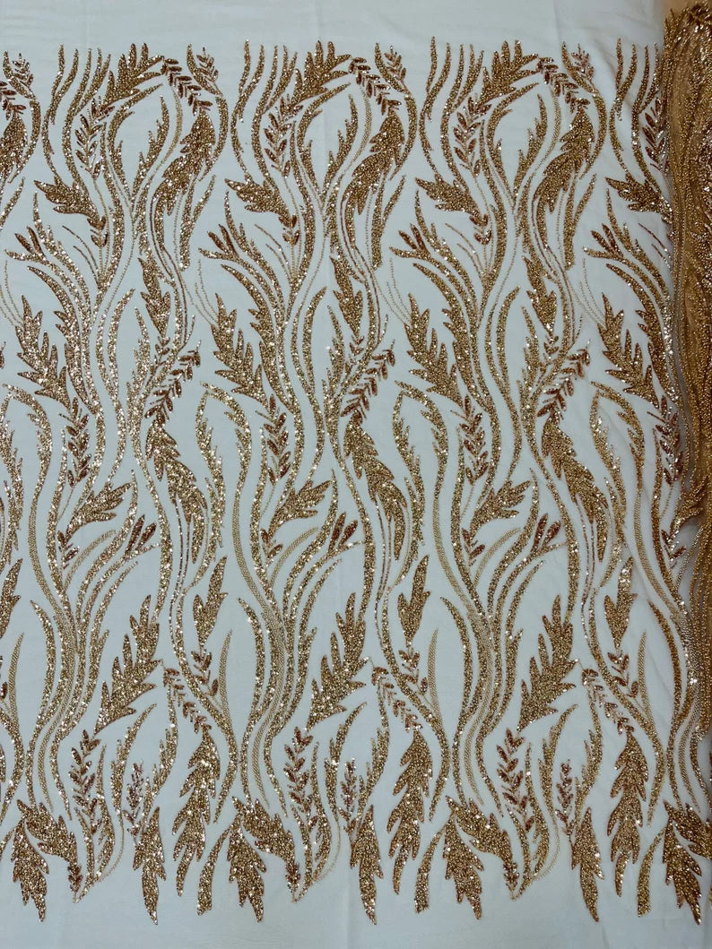 Festival Design Embroider and heavy beading on a mesh lace-sold by the yard. Rose Gold