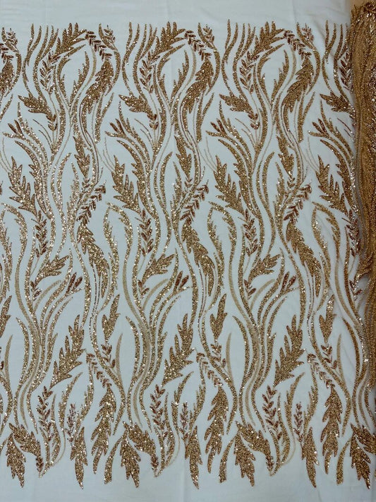 Festival Design Embroider and heavy beading on a mesh lace-sold by the yard. Rose Gold