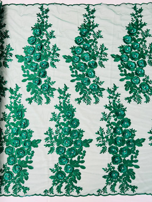 3D Floral Design Embroider and Beaded With Rhinestones on a Mesh Lace-Prom-Fashion-Sold by Yard. Hunter