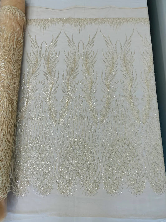 Wings Design Embroider and heavy beading on a mesh lace-sold by the yard. Blush