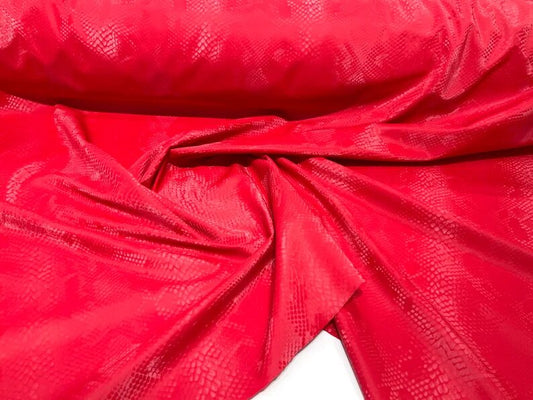Illusion snake skin print on a stretch spandex-skirts-leggings-dresses-sold by the yard. Red