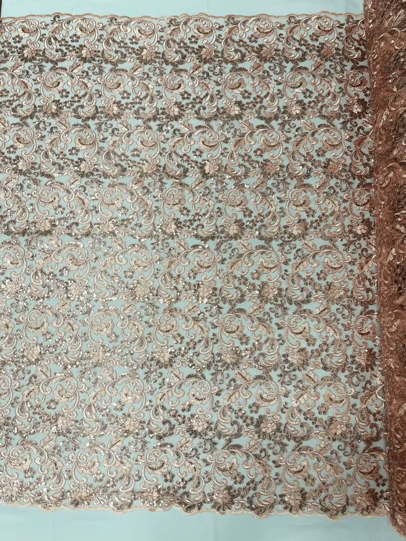 Metallic Corded Lace Embroider with Sequins Fabric- Sold by yard
