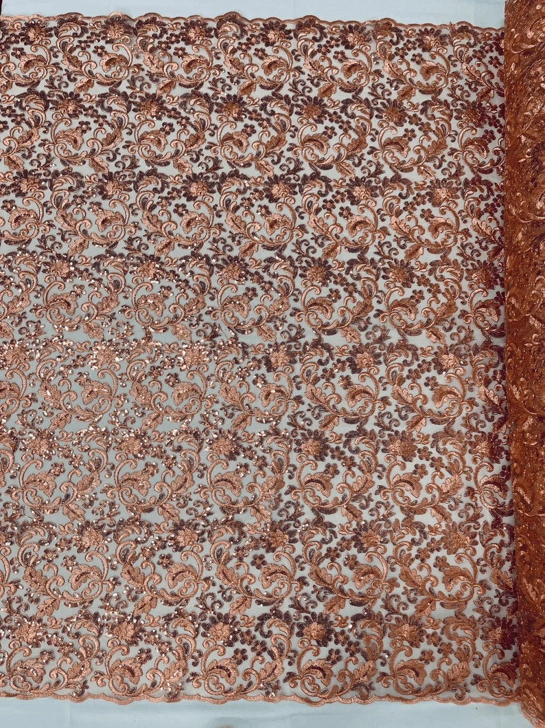 Metallic Corded Lace Embroider with Sequins Fabric- Sold by yard