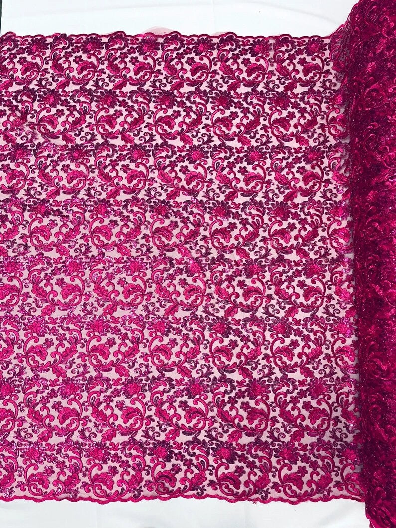 Metallic Corded Lace Embroider with Sequins Fabric- Sold by yard
