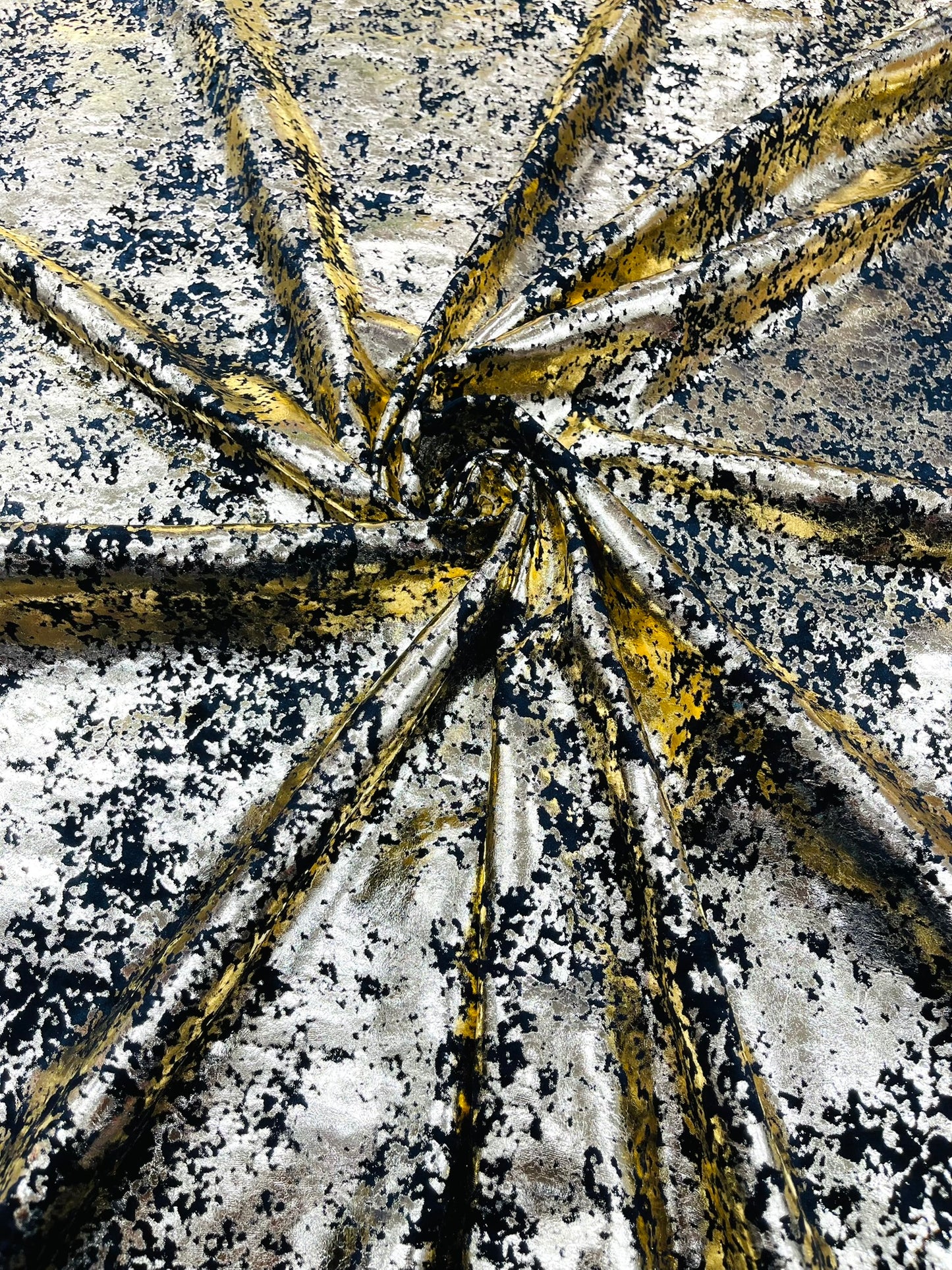 Splatter foil design stretch velvet 4-way stretch | Royalty Fabric