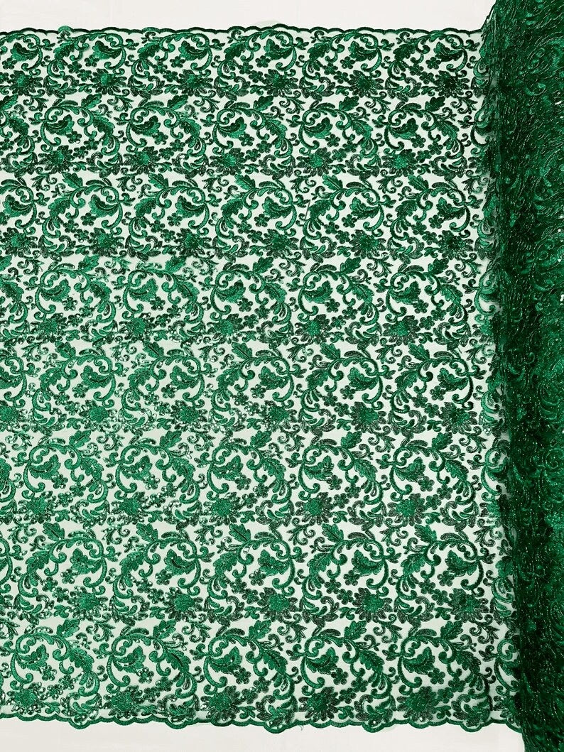 Metallic Corded Lace Embroider with Sequins Fabric- Sold by yard