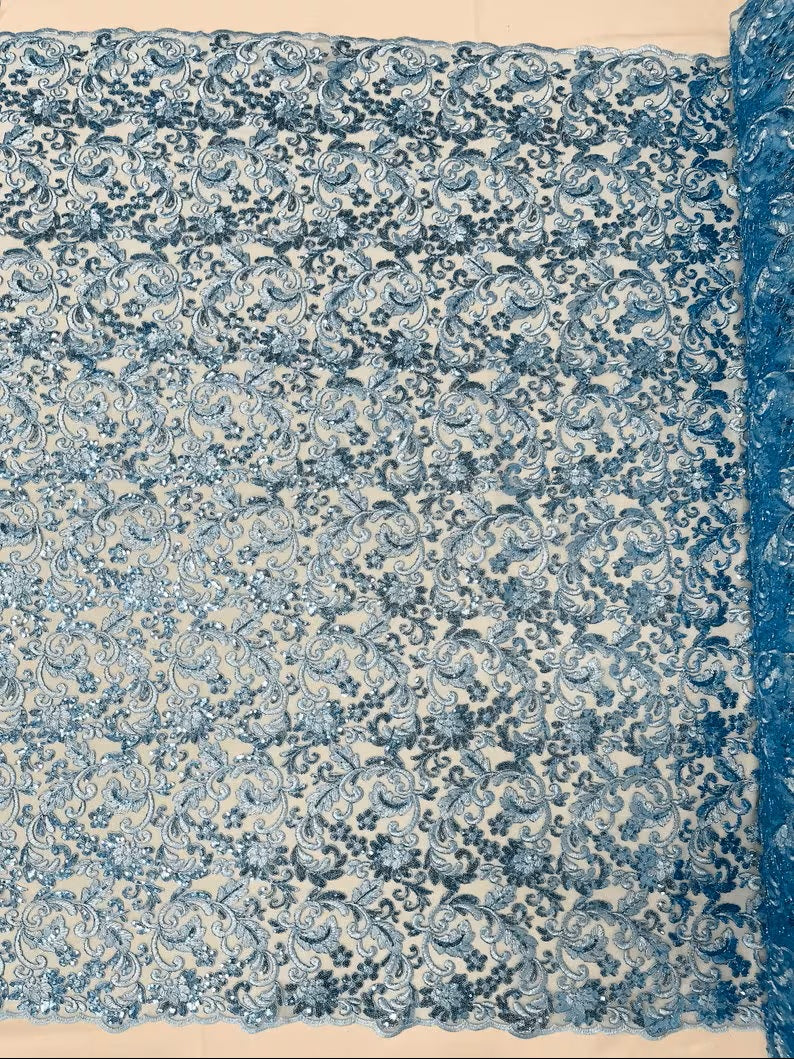 Metallic Corded Lace Embroider with Sequins Fabric- Sold by yard