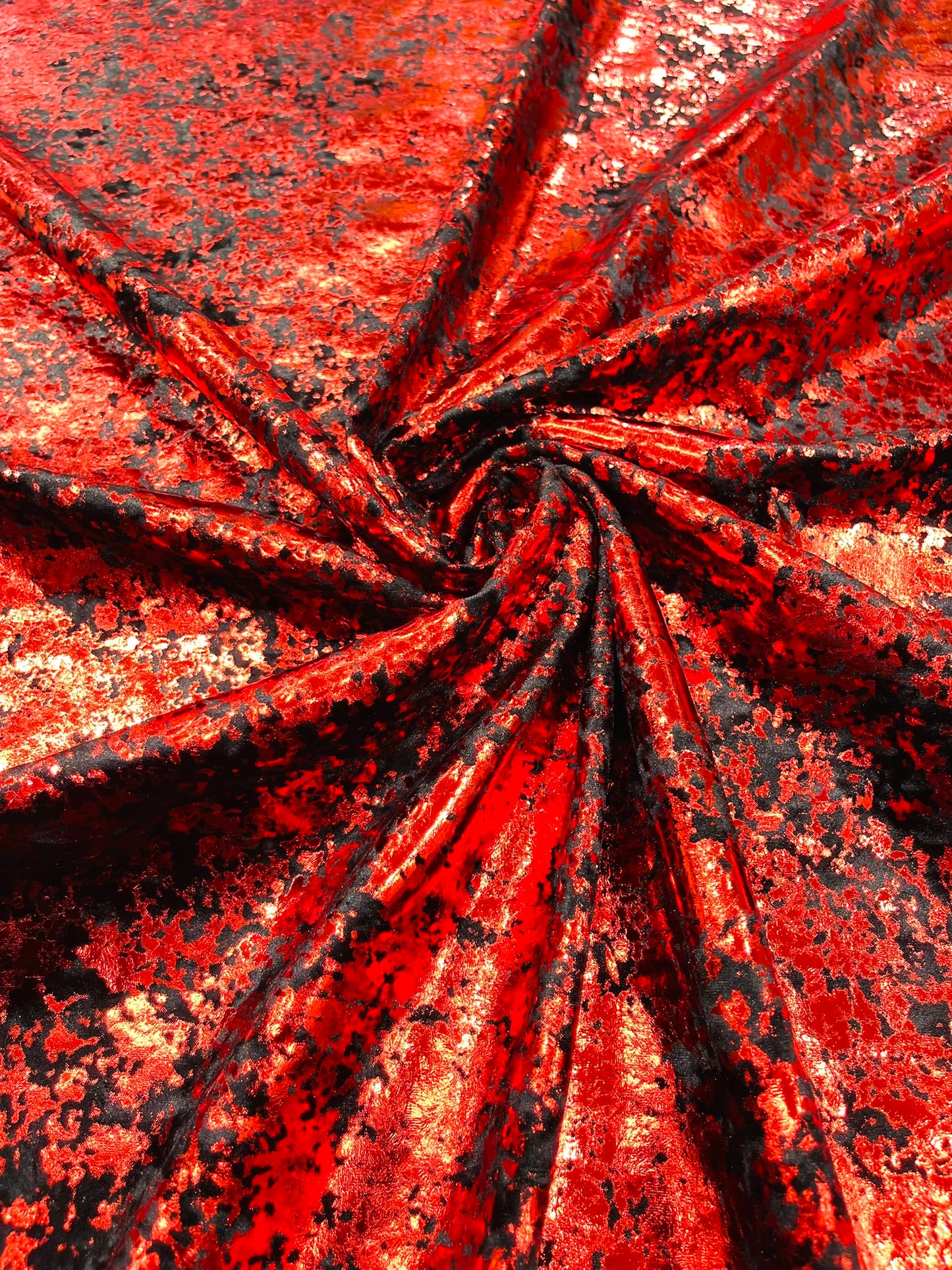Splatter foil design stretch velvet 4-way stretch | Royalty Fabric