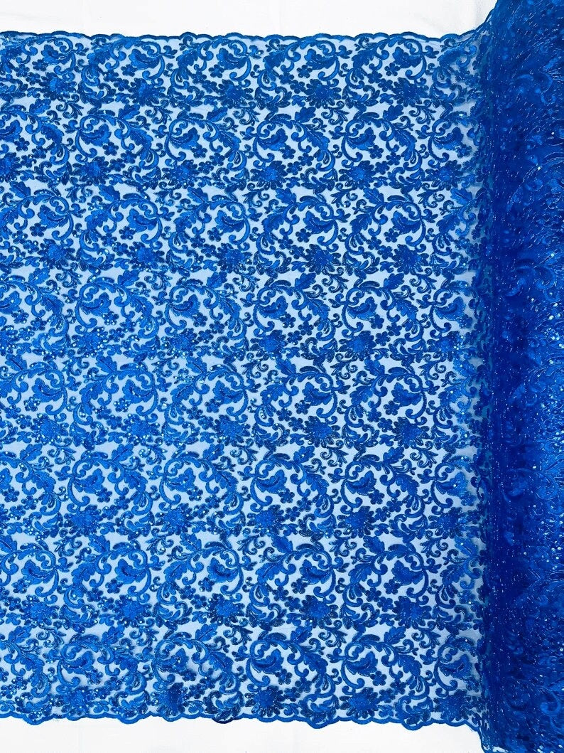 Metallic Corded Lace Embroider with Sequins Fabric- Sold by yard