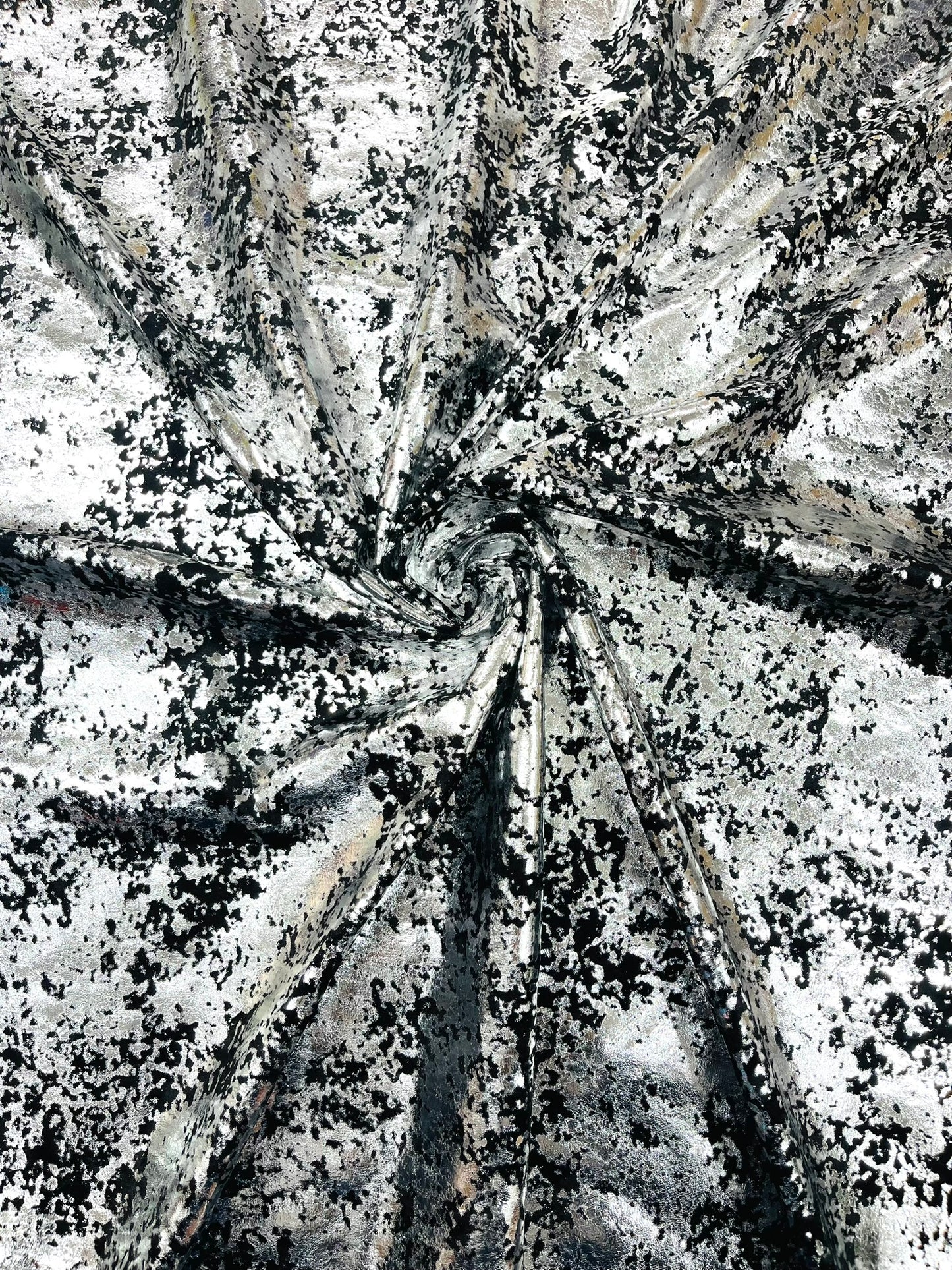 Splatter foil design stretch velvet 4-way stretch | Royalty Fabric