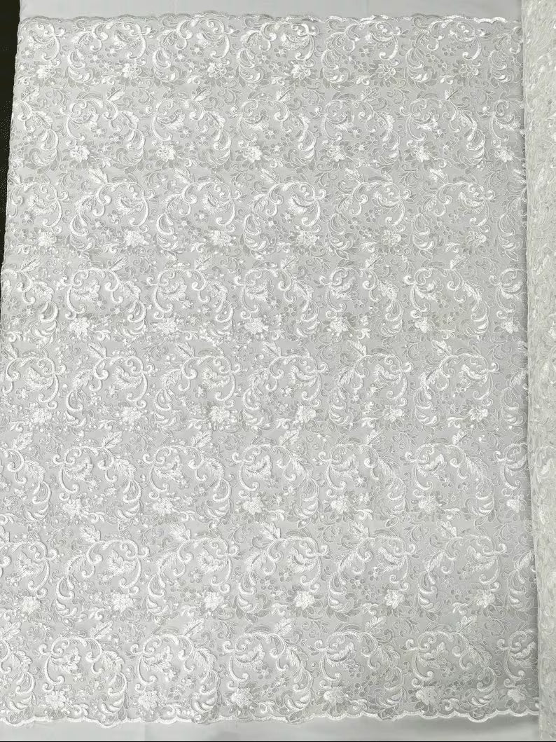 Metallic Corded Lace Embroider with Sequins Fabric- Sold by yard