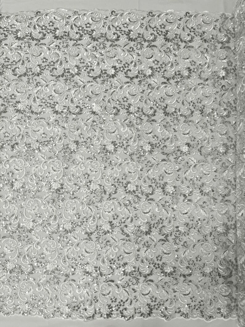 Metallic Corded Lace Embroider with Sequins Fabric- Sold by yard