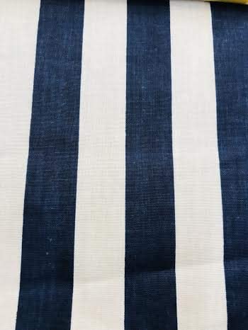 60" Wide by 1" Stripe Poly Cotton Fabric (White & Navy, by The Yard)