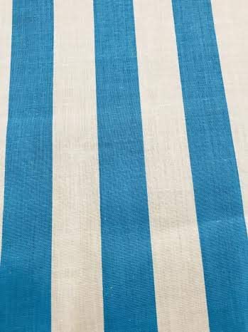 60" Wide by 1" Stripe Poly Cotton Fabric (White & Turquoise, by The Yard)
