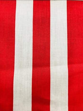 60" Wide by 1" Stripe Poly Cotton Fabric (White & Red, by The Yard)