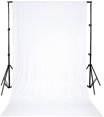 Mini Glitz Sequins Backdrop Drape Curtain for Photo Booth Background, 1 Panel (White, 4 Feet Wide x 9 Feet Long)