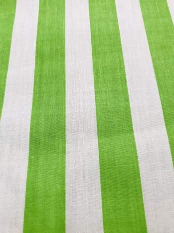 60" Wide by 1" Stripe Poly Cotton Fabric (White & Lime, by The Yard)