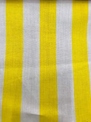 60" Wide by 1" Stripe Poly Cotton Fabric (White & Yellow, by The Yard)