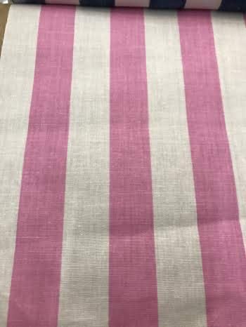 60" Wide by 1" Stripe Poly Cotton Fabric (White & Pink, by The Yard)