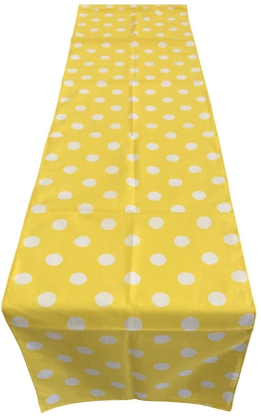 Polka Dot Print Poly Cotton Table Runner (White on Yellow,