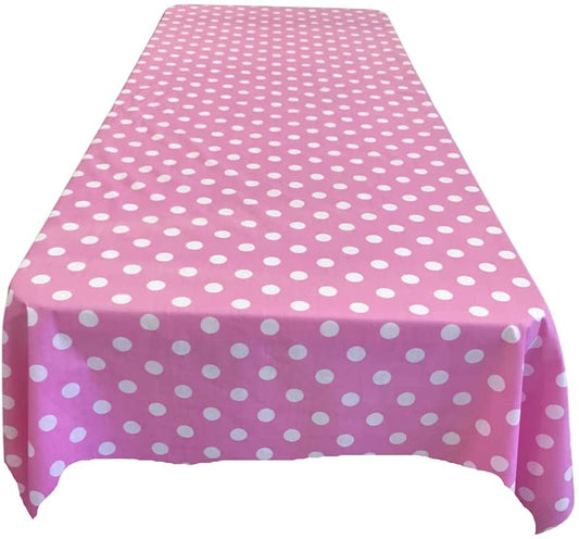 Polka Dot Poly Cotton Tablecloth (White Dot on Pink,