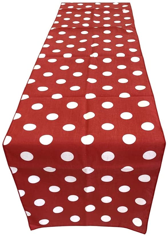 Polka Dot Print Poly Cotton Table Runner (White Dot on Red,