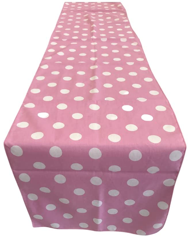 Polka Dot Print Poly Cotton Table Runner (White on Pink,