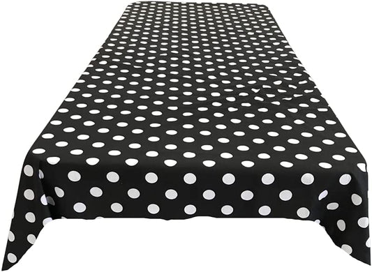 Polka Dot Poly Cotton Tablecloth (White Dot on Black,