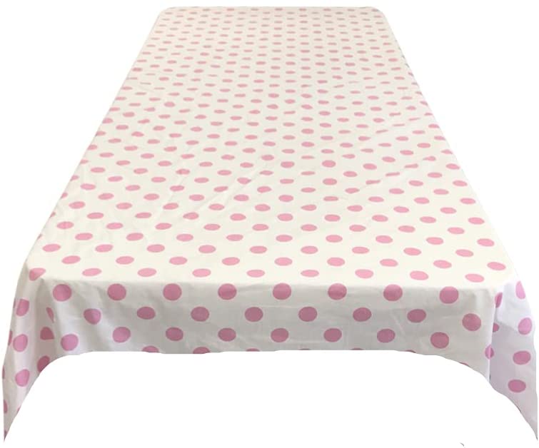 Polka Dot Poly Cotton Tablecloth (Pink Dot on White,