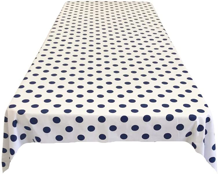 Polka Dot Poly Cotton Tablecloth (Navy Blue Dot on White,