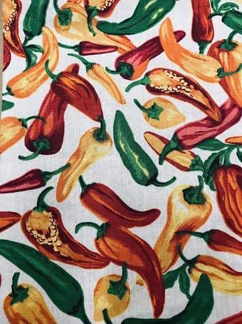 60" Wide Hot Chili Pepper Poly Cotton Print Fabric (White, by The Yard)