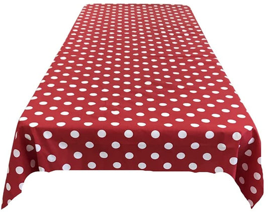 Polka Dot Poly Cotton Tablecloth (White Dot on Red,