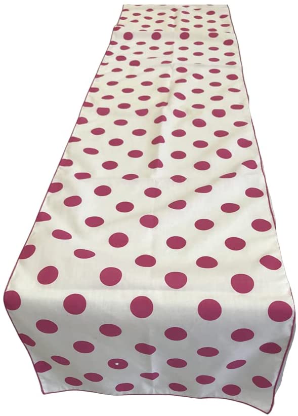 Polka Dot Print Poly Cotton Table Runner (Fuchsia on White,
