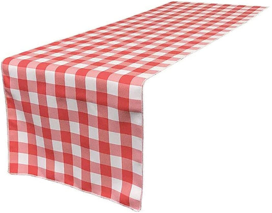 12" Wide by The Size of Your Choice, Polyester Poplin Gingham, Checkered, Plaid Table Runner (White & Coral,