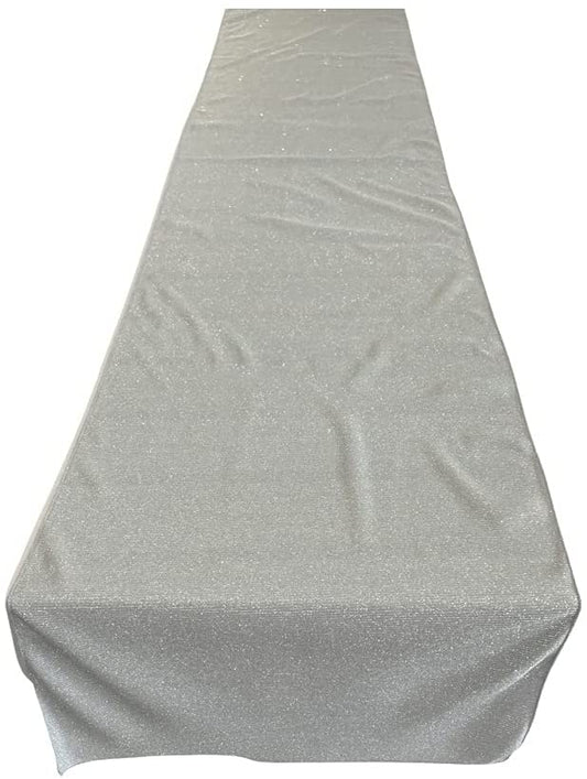 Full Covered Glitter Shimmer Fabric Table Runner - Party Decoration Long, Silver